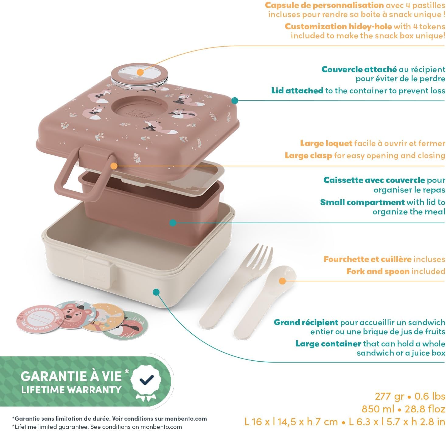 Thumbnail 1 de monbento Snacky cannella Fox: Porta pranzo per bambini con accessori e personalizzazione