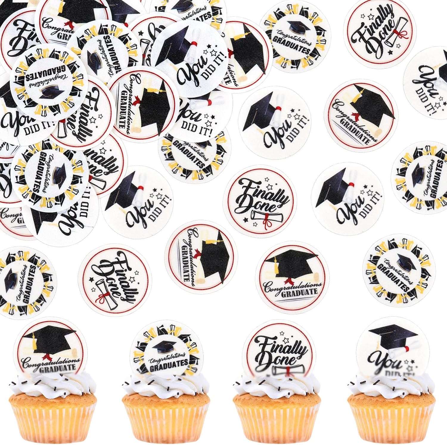 Detalle de Keaziu 2026 Edible Graduation Cupcake Toppers, 40 Rice Paper Picks