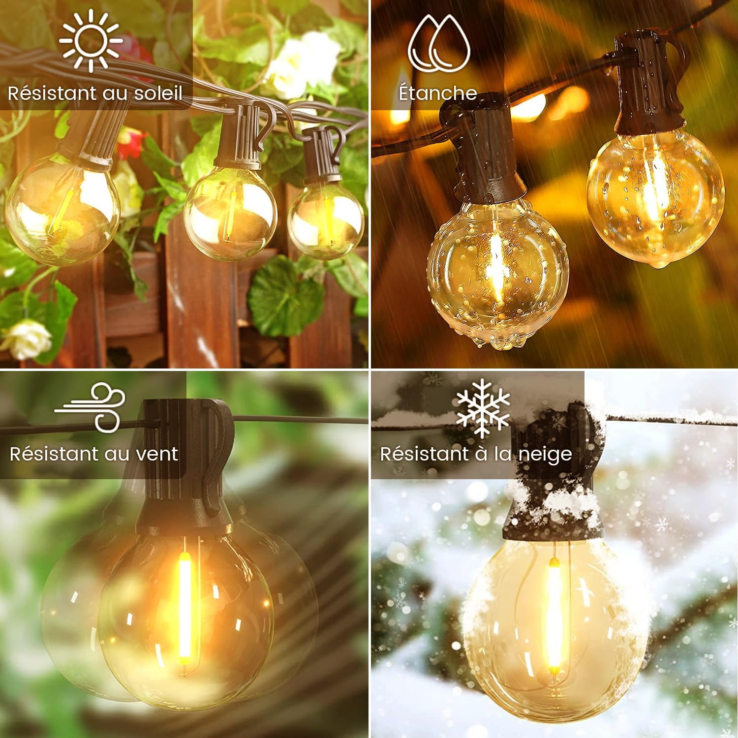 Detalle 2 de Guirlande Lumineuse Guinguette Exterieur 33,5 m (G40) par Torkase – 52 LED, IP54, câble secteur, ambiance chaleureuse