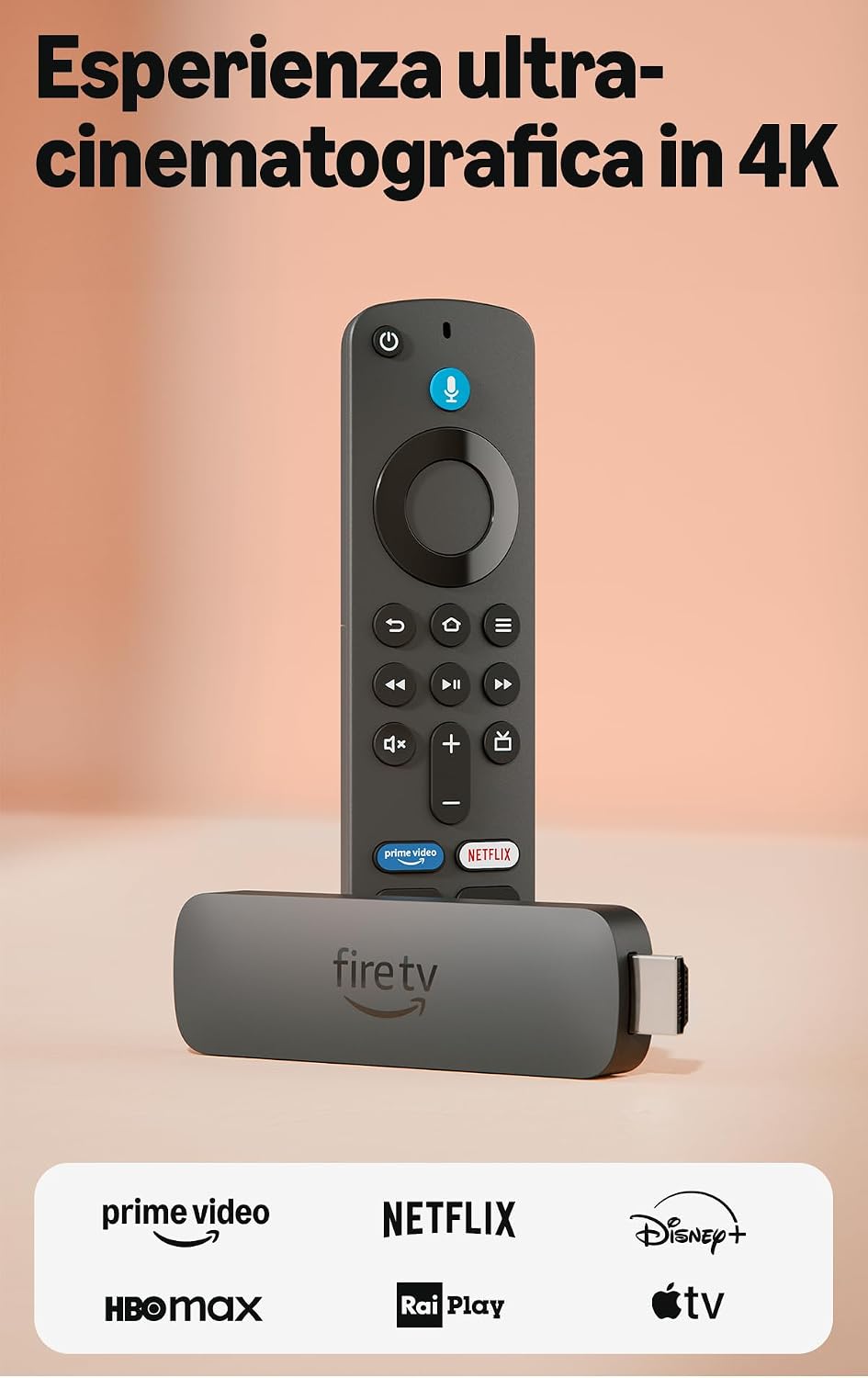 Detalle de Fire TV Stick 4K Plus di Amazon: streaming 4K avanzato con Wi‑Fi 6, Dolby Vision/Atmos e controllo vocale Alexa