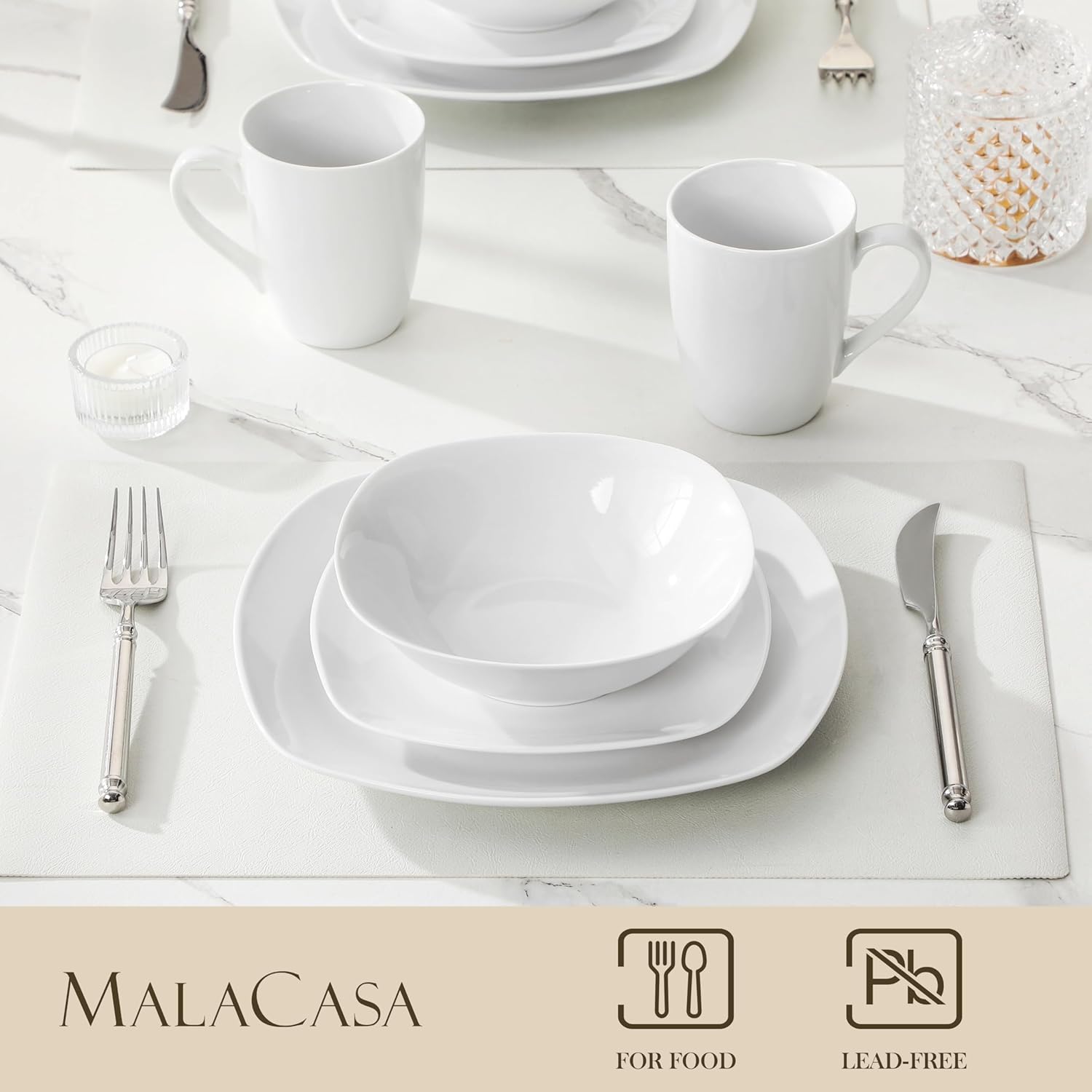 Detalle de MALACASA 16-Piece Porcelain Dinner Set for 4 – Elisa Series