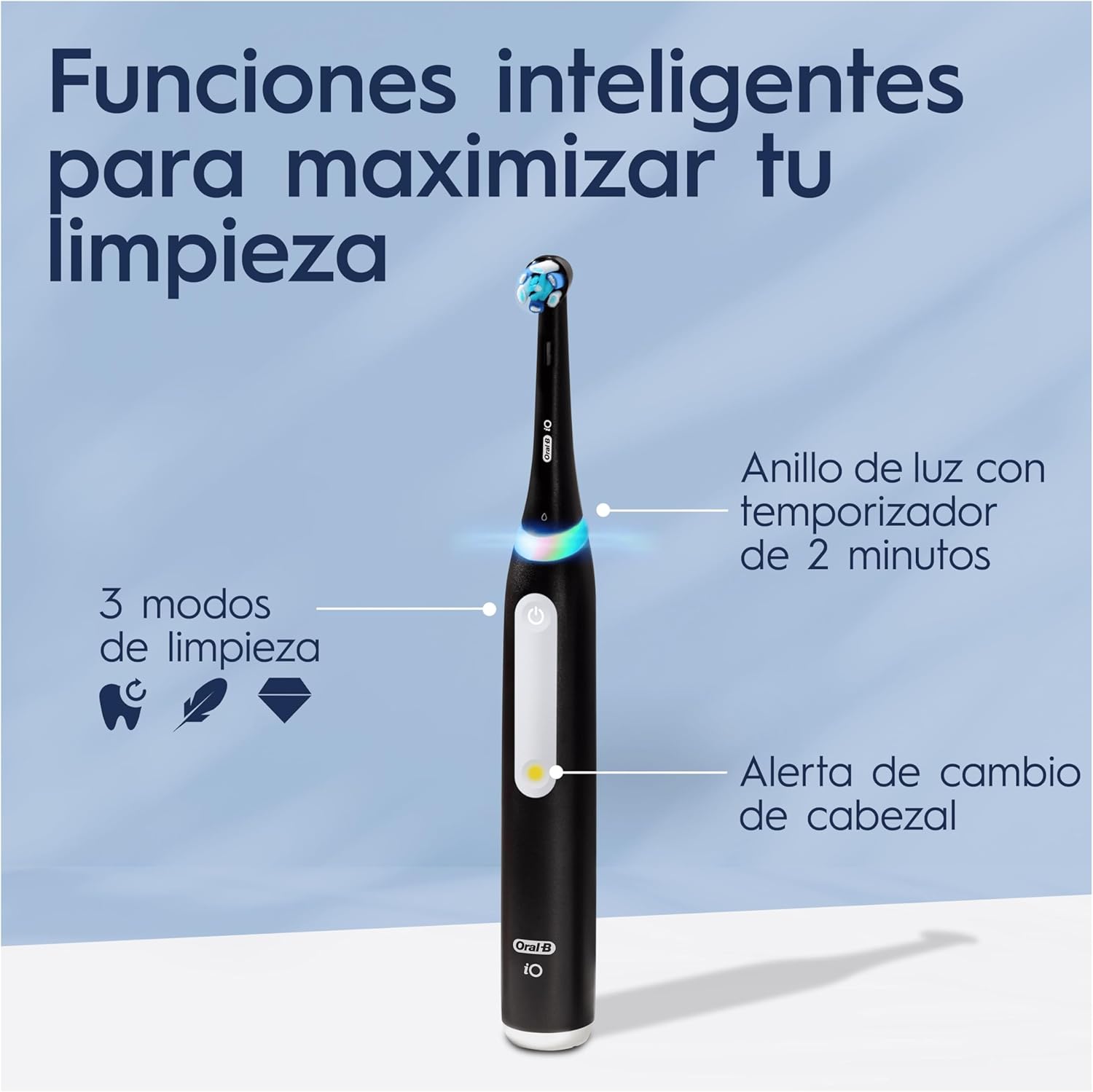 Detalle 2 de Oral‑B iO 3 Cepillo eléctrico negro, 3 modos, 3 cabezales