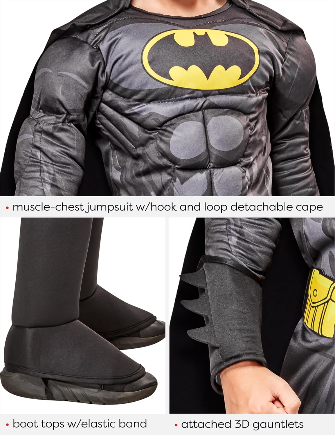 Detalle de Rubies DC Comics Batman Kids Costume with Padded Jumpsuit, Cape and Mask