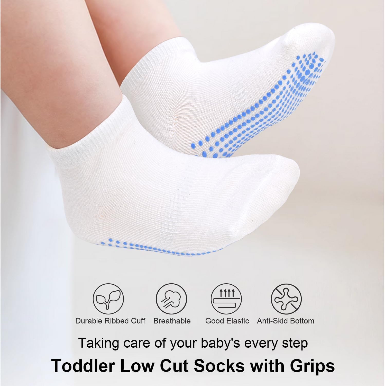 Detalle de ELUTONG Toddler Non Slip Socks (12 Pairs) – Baby Grip Ankle Socks for Boys and Girls 0–7 Years