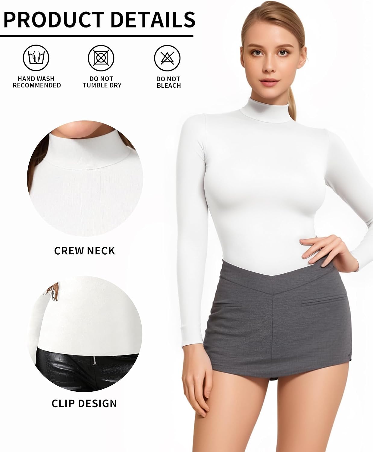 Detalle de ALGALAROUND Women's Long Sleeve Turtle Neck Top – Slim Fit Knit for Autumn and Winter