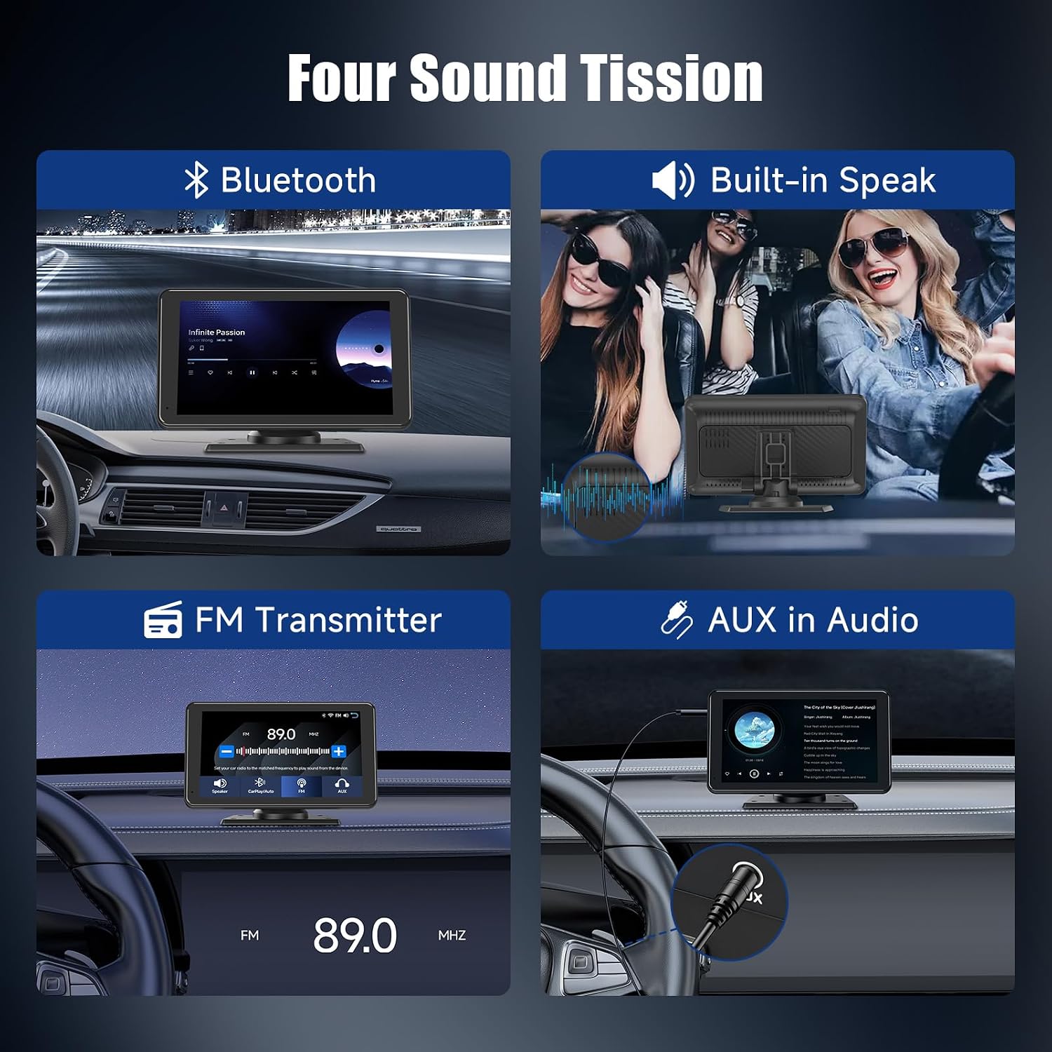 Detalle de KAXRUO 7-inch Portable Wireless CarPlay & Android Auto Screen with Bluetooth, FM, AUX and Voice Control