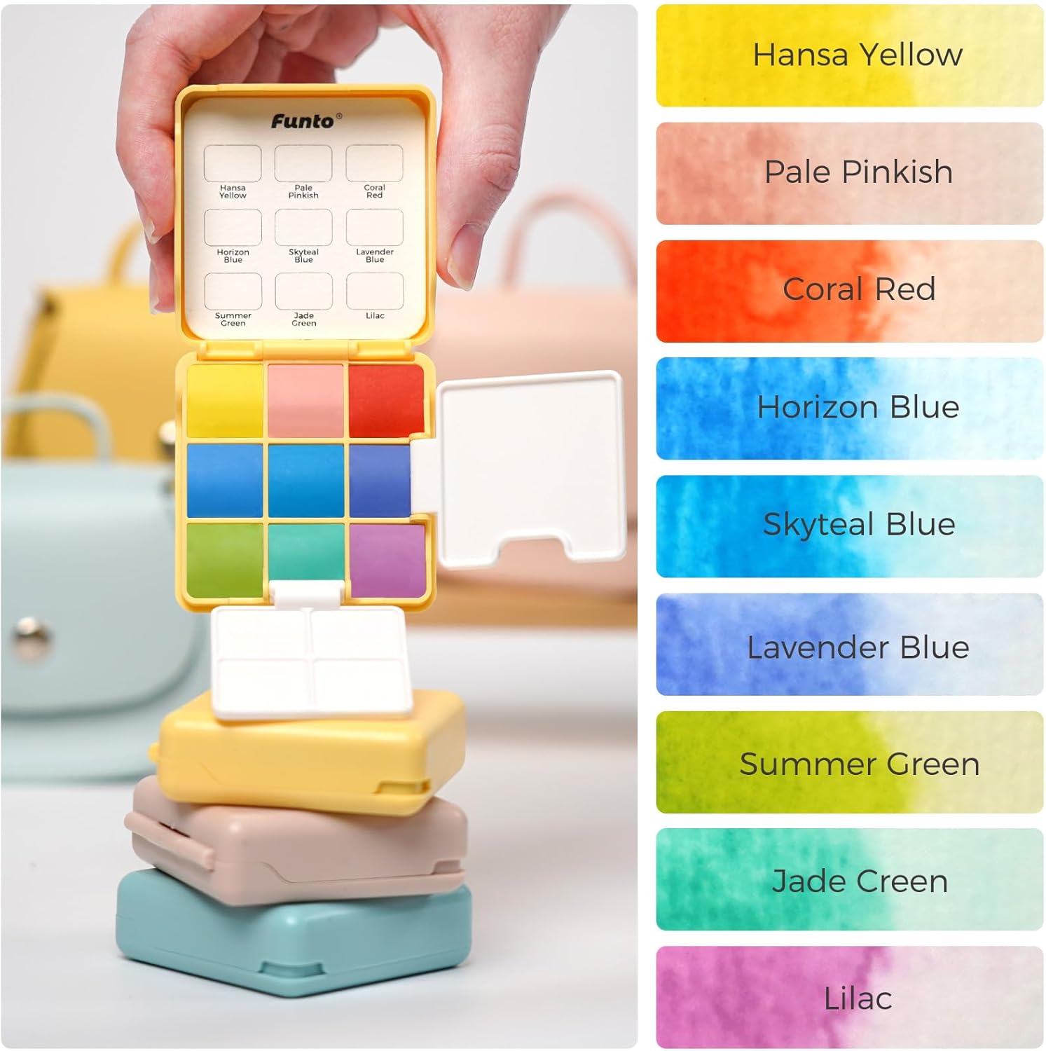 Thumbnail 4 de Kit da viaggio Funto per acquerelli tascabili: 9 colori con borsa in pelle