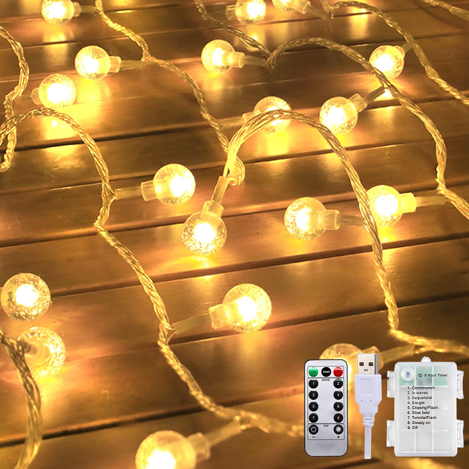 Thumbnail 6 de taiyongkang Lichterkette Batterie mit USB – 13 m, 100 LEDs, 8 Modi, IP44 outdoor/indoor