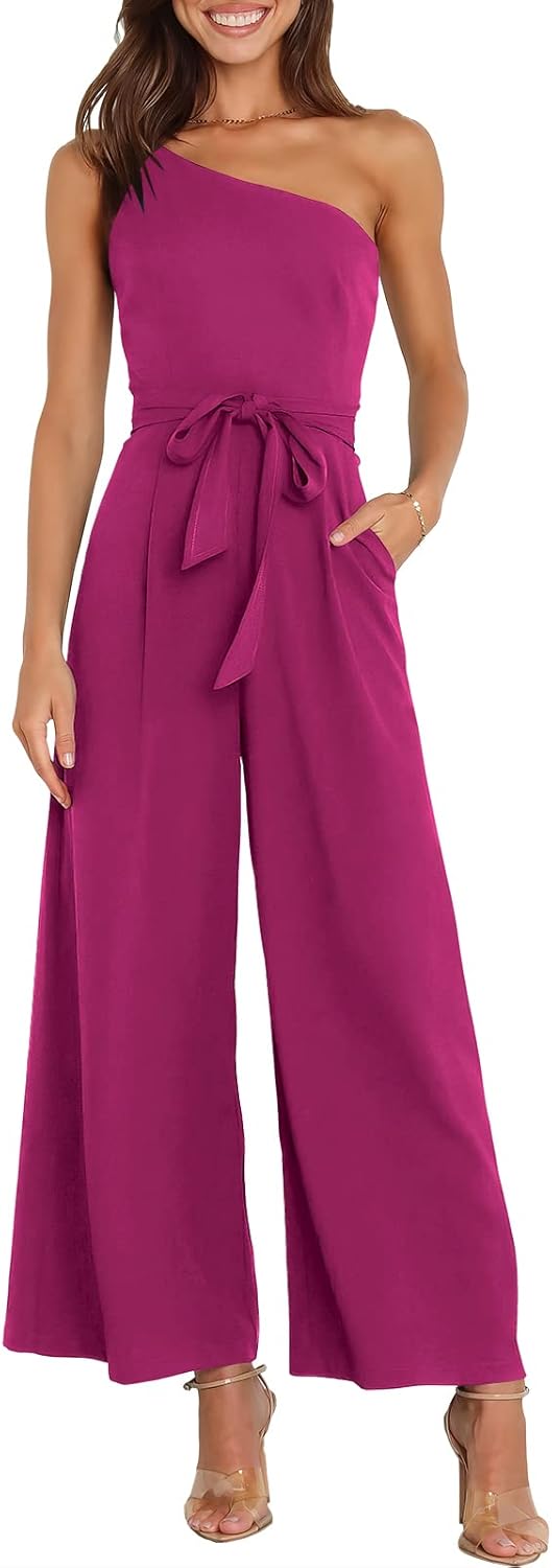 Thumbnail 6 de ANRABESS one-shoulder jumpsuit romper with wide-leg pants and tie-knot waist
