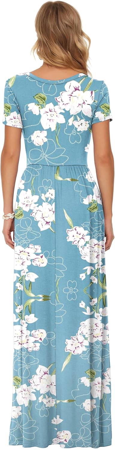 Thumbnail 3 de AUSELILY Damen Kurzarm Sommer-Casual Long- und Maxikleid mit Taschen