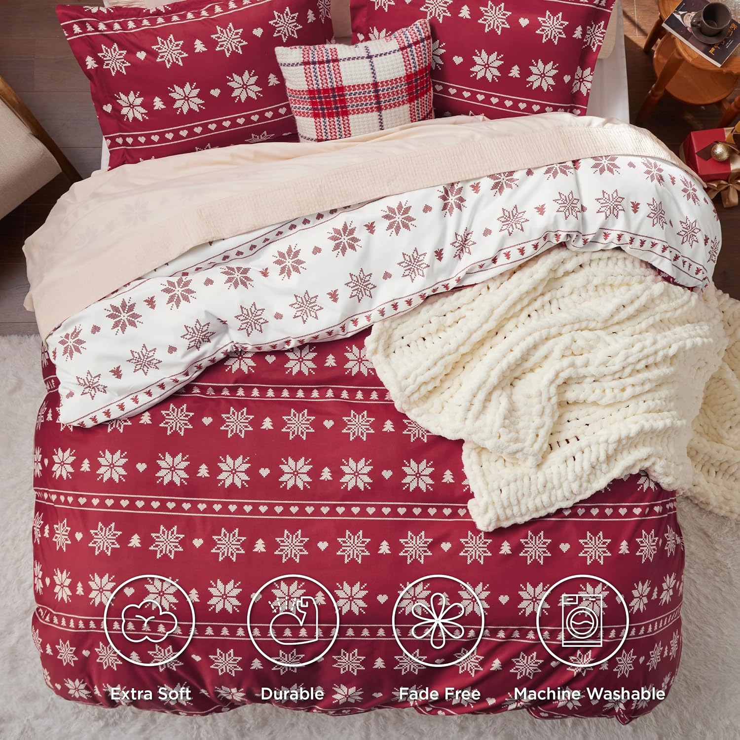 Thumbnail 4 de Bedsure King Christmas Snowflake Duvet Cover Set, 3-Piece Polyester