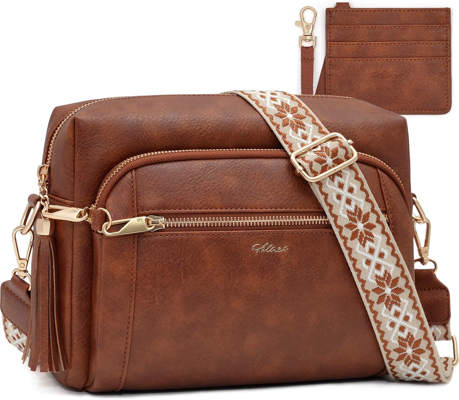 Detalle de HILAEX Women’s Anti-Theft Cross Body Bag with 4 Zip Compartments and RFID Blocking