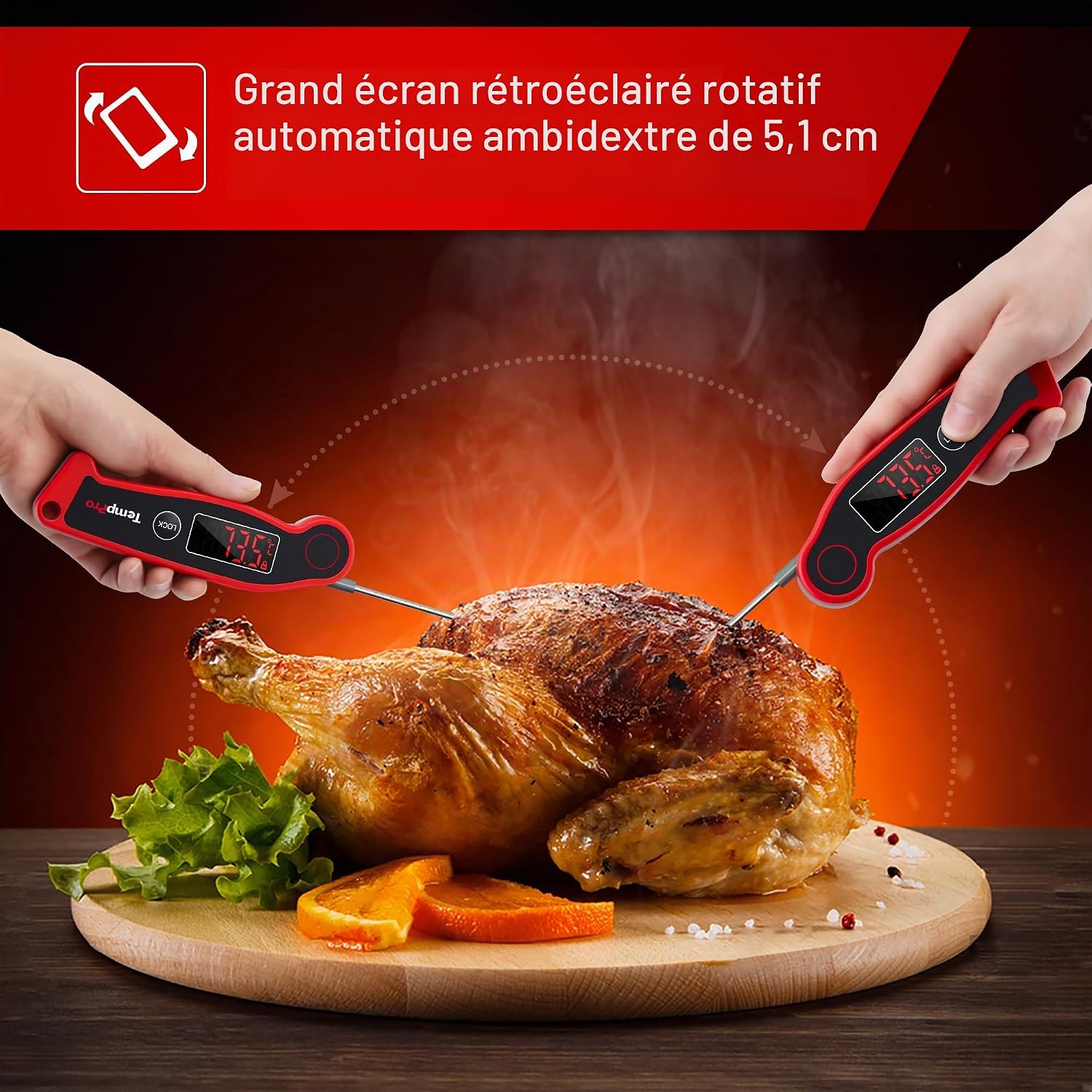 Detalle de TempPro TP-19 voedselthermometer, waterdicht met draaibaar lcd-scherm