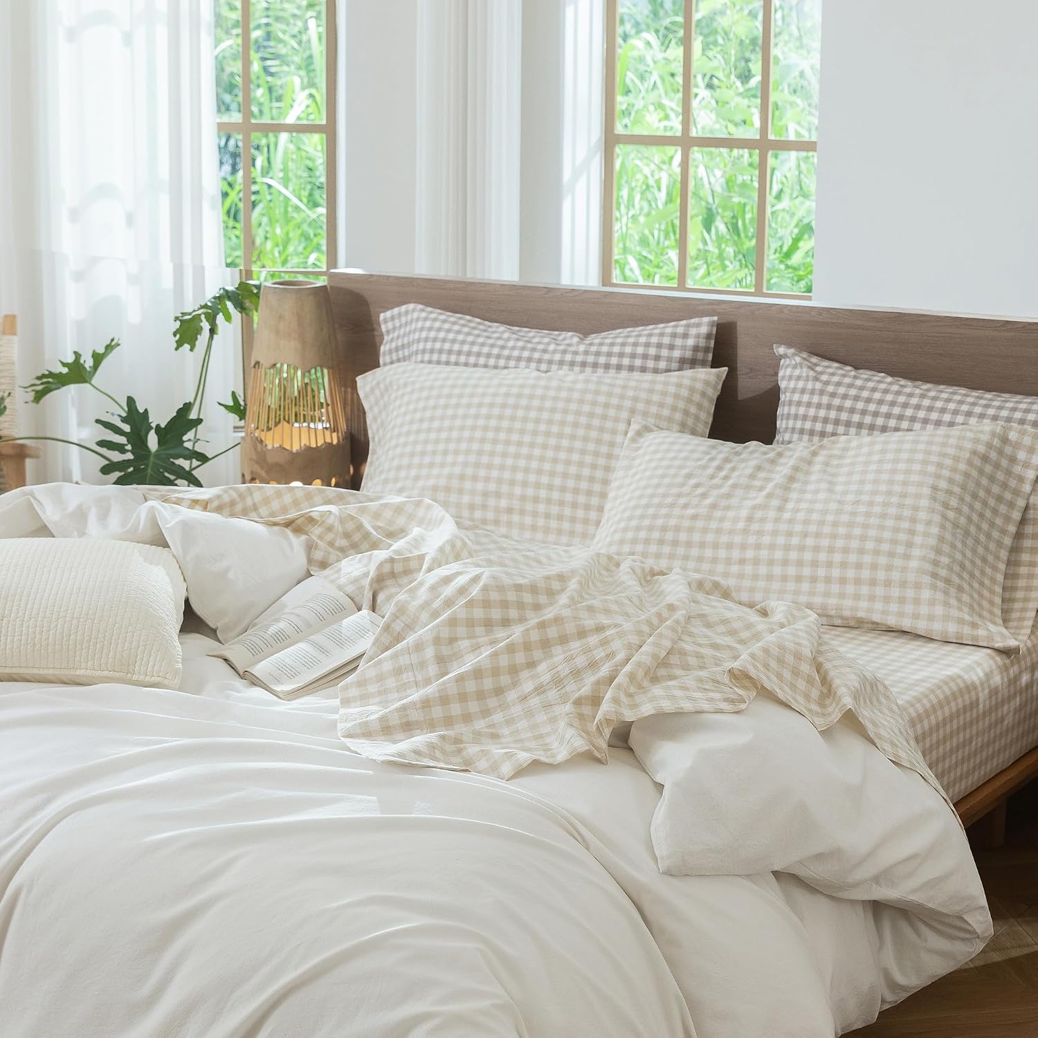 Thumbnail 6 de MOOMEE MooMee Gingham Sheet Set (Queen) — 100% Washed Cotton, Linen-Like Texture, Deep 16–19" Pocket