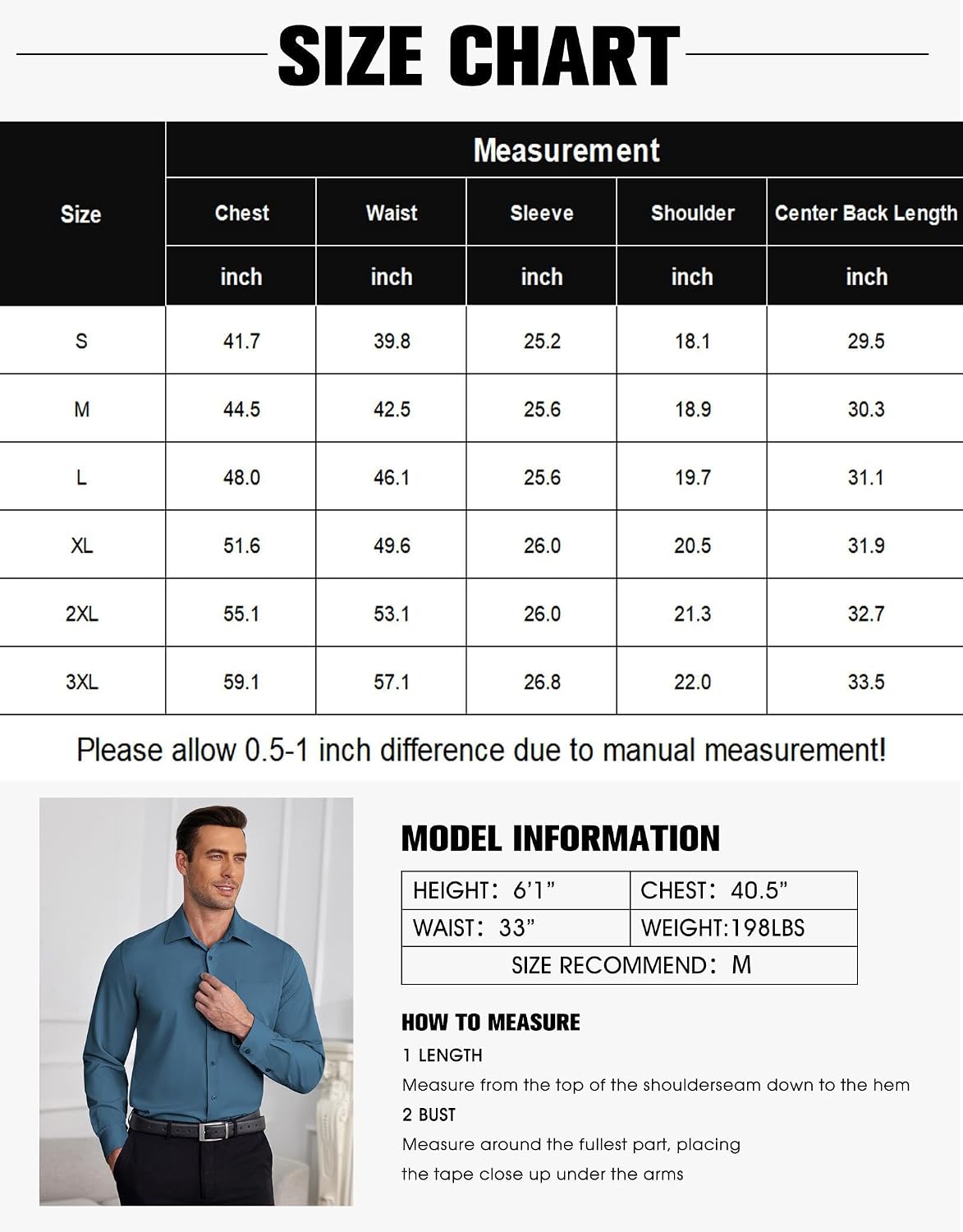 Detalle 2 de COOFANDY Men's Wrinkle-Free Long-Sleeve Button-Down Dress Shirt