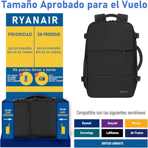 Detalle de Taygeer Mochila de cabina 40x30x20 para Ryanair y aerolíneas