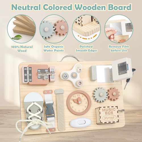 Detalle de Joyreal Busy Board Montessori – Planche d’activités sensorielles et motricité pour Bébé et Enfant