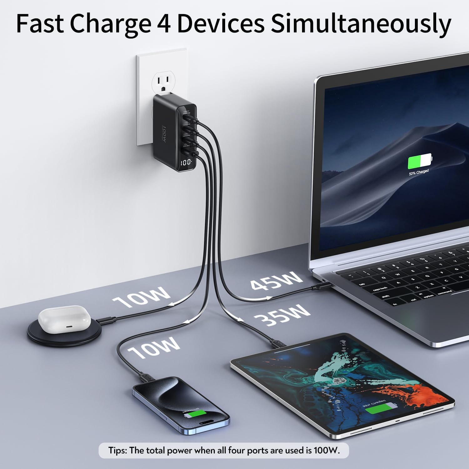 Thumbnail 2 de 100W USB C International Travel Adapter, 4-Port Foldable Charger