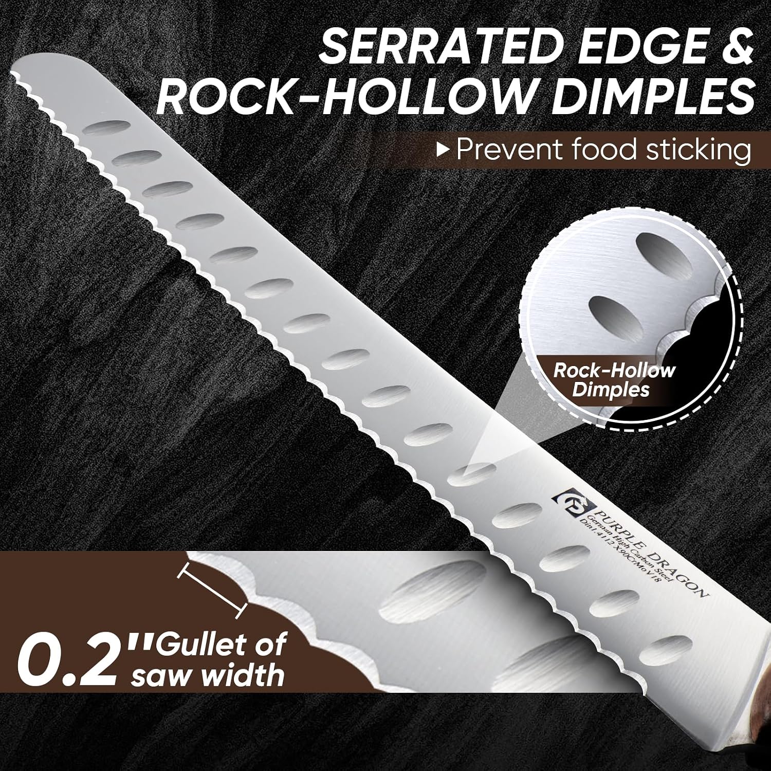 Thumbnail 4 de Purple Dragon Bread Knife, German VG10 Steel