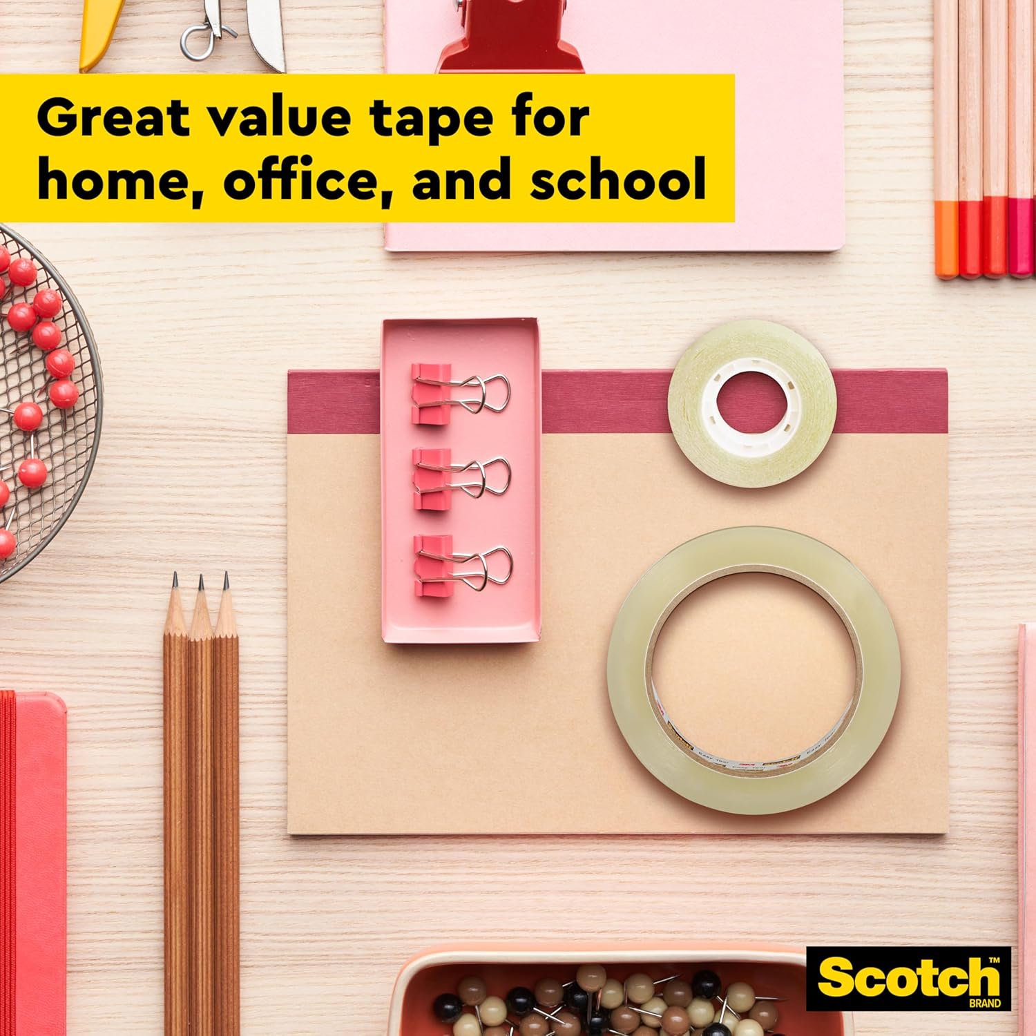 Detalle de Scotch Transparent Tape, 8 Rolls (19 mm x 33 m) – General Purpose Clear Tape for Home, School, and Office