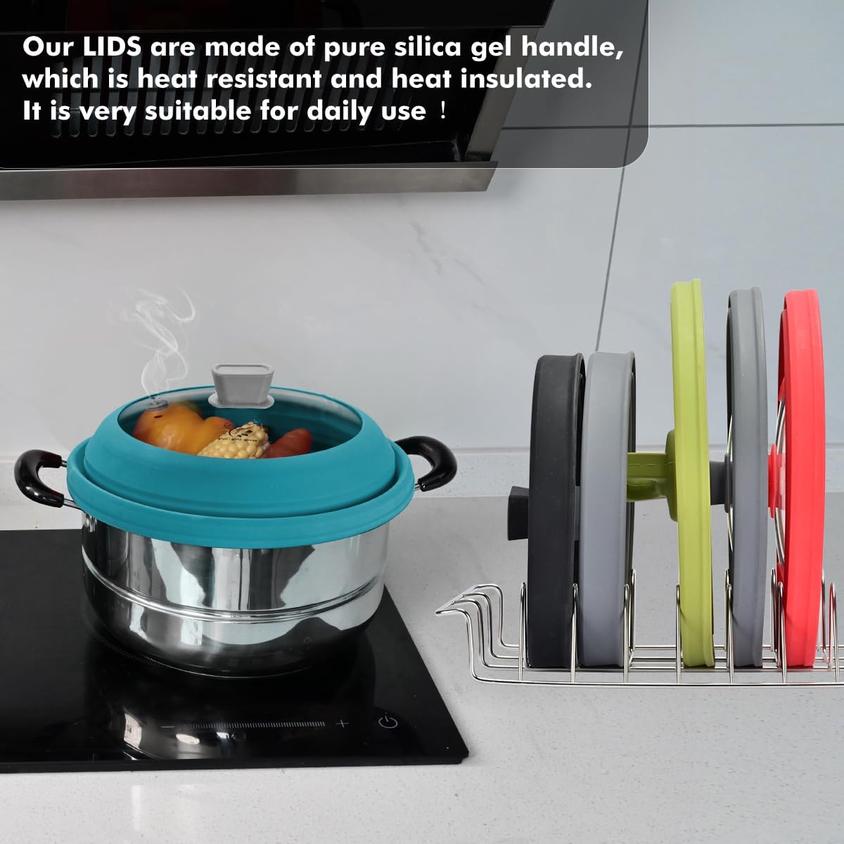Thumbnail 5 de Microwave Splatter Cover Glass with Silicone Handle 10.8in