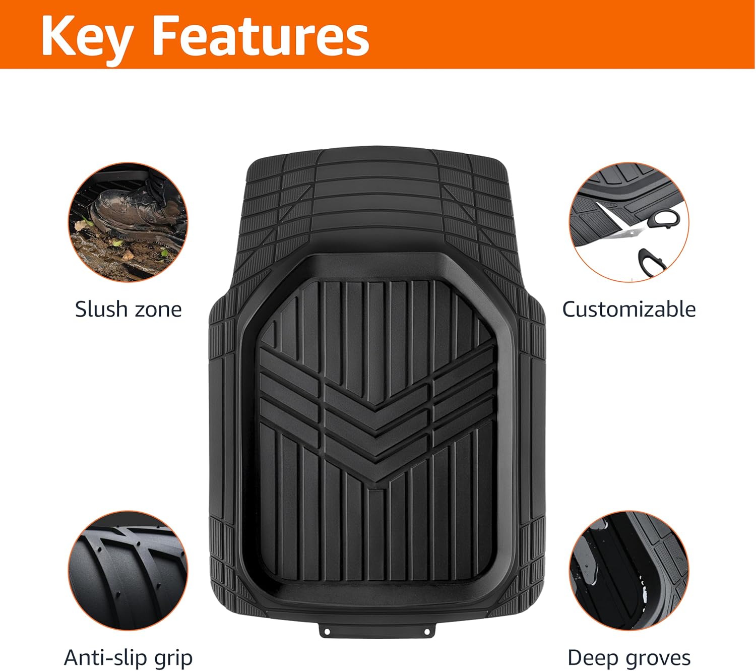 Detalle de Amazon Basics 3-Piece All-Season Heavy Duty Rubber Floor Mat for Cars, SUVs and Trucks (Black)
