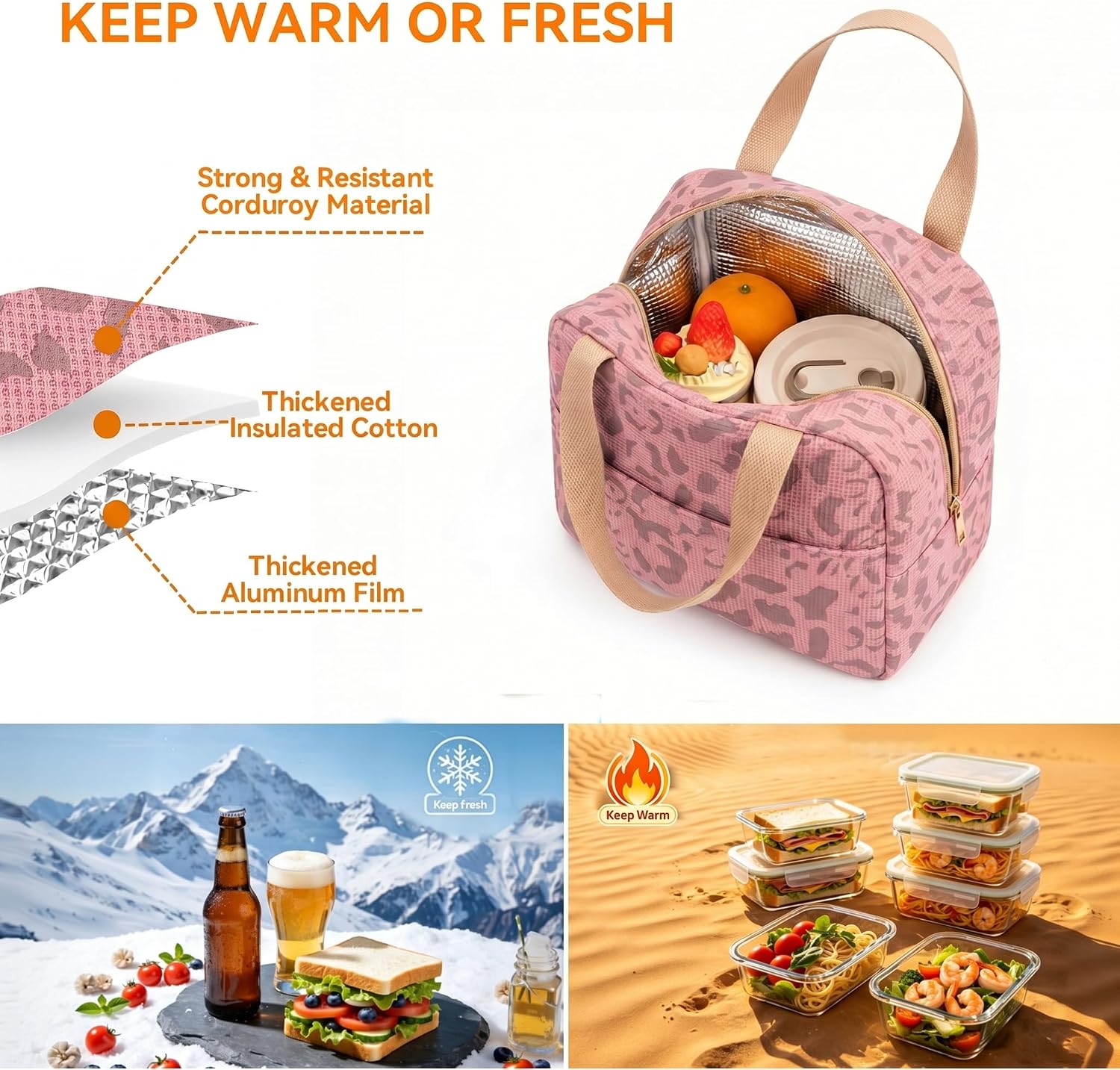 Thumbnail 3 de Arae Lunch Bag Women Men - Reusable Leakproof Cooler Tote, 4L Insulated Lunchbox in Ink Pattern Pink