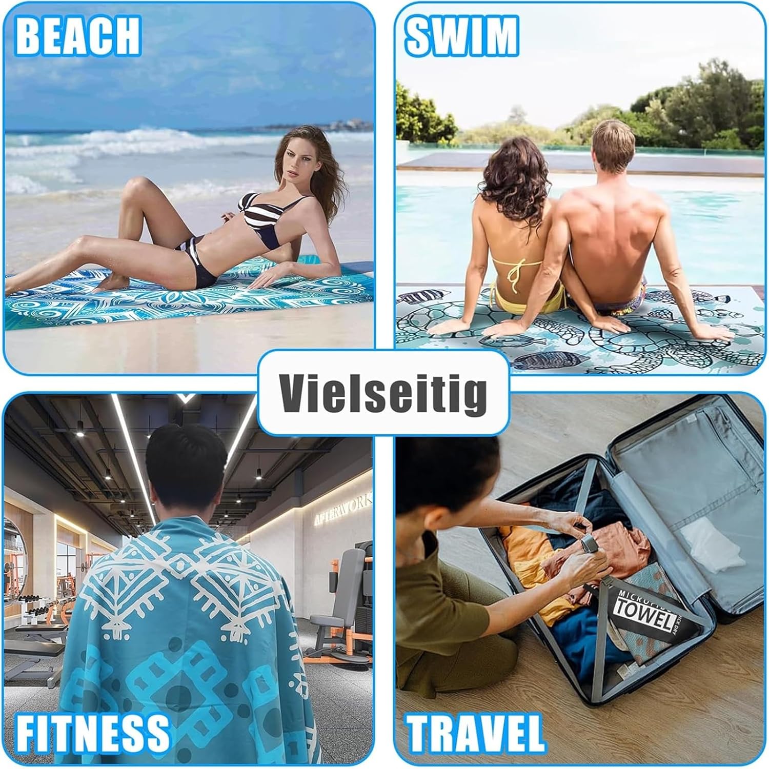 Thumbnail 3 de Microfibre Beach Towels for Adults 200x90cm (2 Pack) – Extra Large Sand-Free Quick Dry Towels, Gift Boxed, 250 GSM
