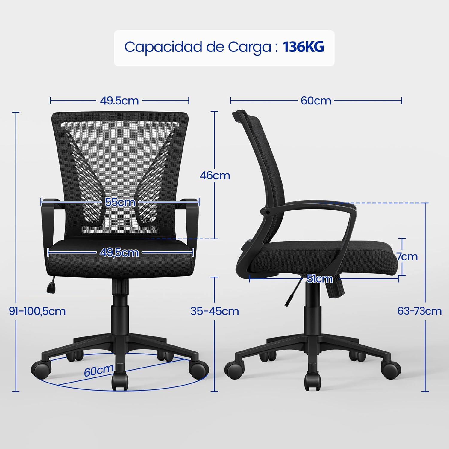 Thumbnail 2 de Yaheetech Silla ergonómica regulable 136 kg