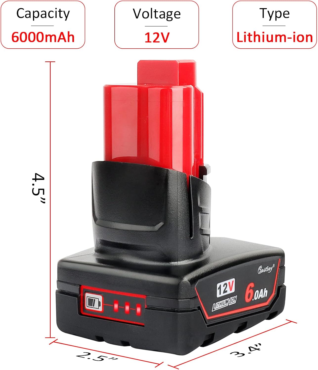 Thumbnail 2 de waitley WTL12 12V Replacement Batteries, 6.0Ah Li-Ion, 2-Pack
