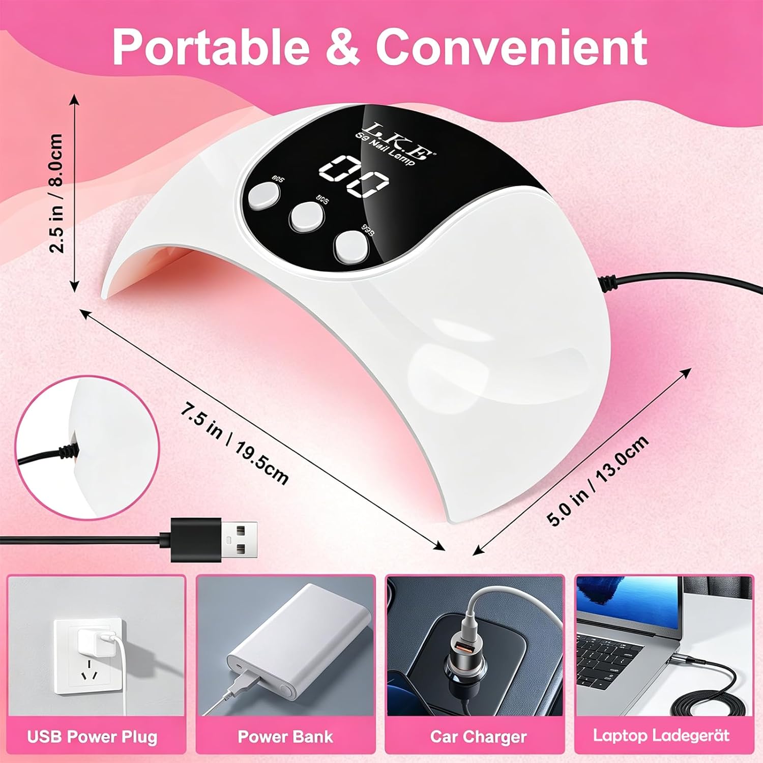 Detalle de UV Lampe für Gelnägel 54W – Tragbare Nagellampe mit 3 Timern, LCD-Display und Auto Sensor