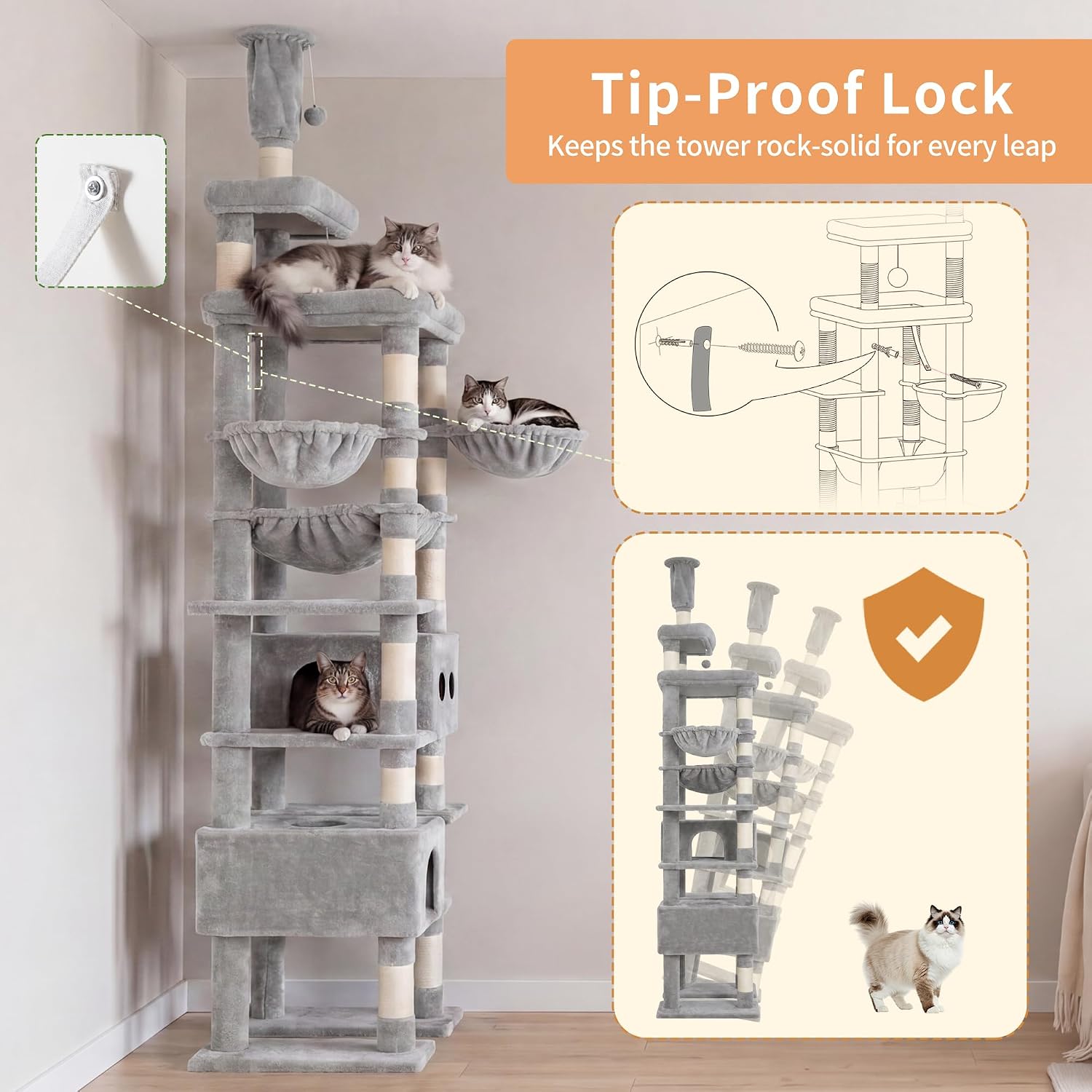 Detalle de Heybly Floor-to-Ceiling Cat Tree HCT92W