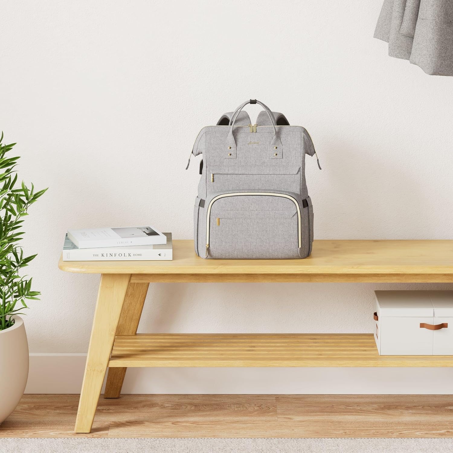 Detalle de LOVEVOOK Rucksack Damen Schulrucksack mit USB-Ladeanschluss – wasserdichter Laptoprucksack (dunkelgrau)