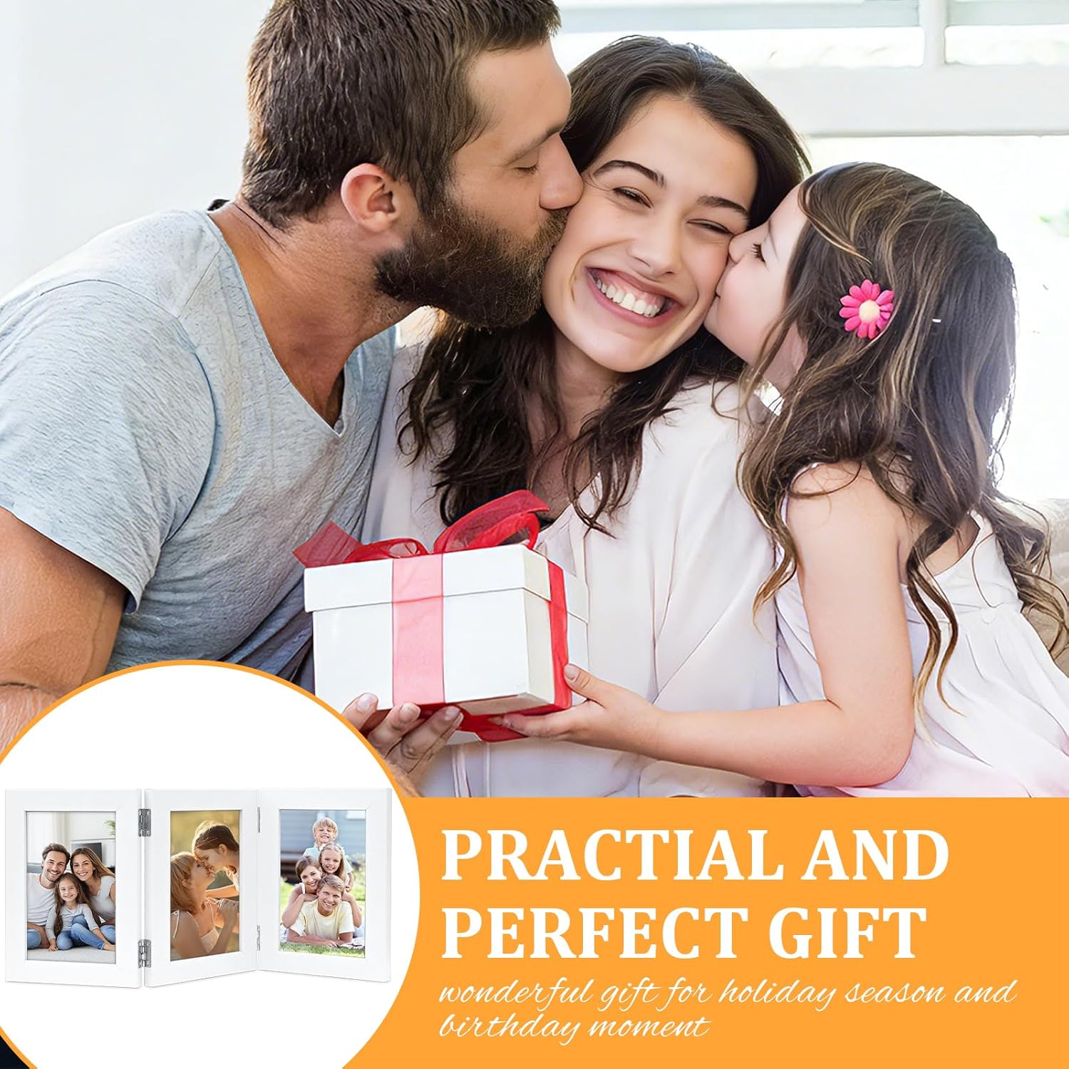 Thumbnail 6 de ROYUEXT Triple Folding Photo Frame (5x7 inches) – 3-panel White Frame with 180° Hinge