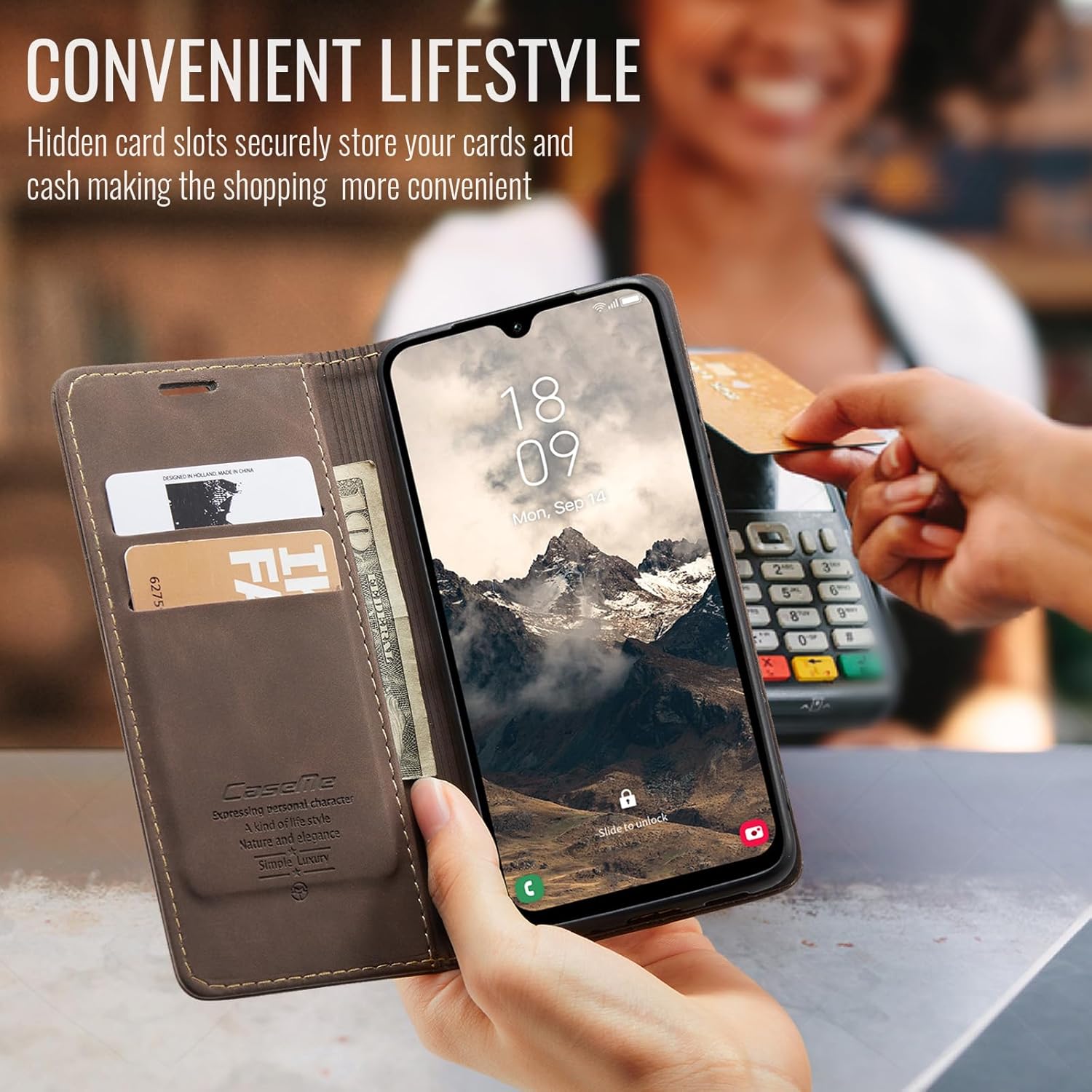 Detalle 2 de Cracedily Flip-Hülle aus Premium PU-Leder für Samsung Galaxy A17 5G – Kaffee