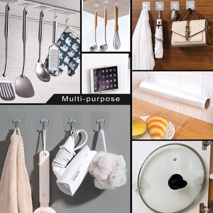 Detalle de ZESLMG Adhesive Wall Hooks, 16-Pack, Clear, 22-Pound Maximum Capacity