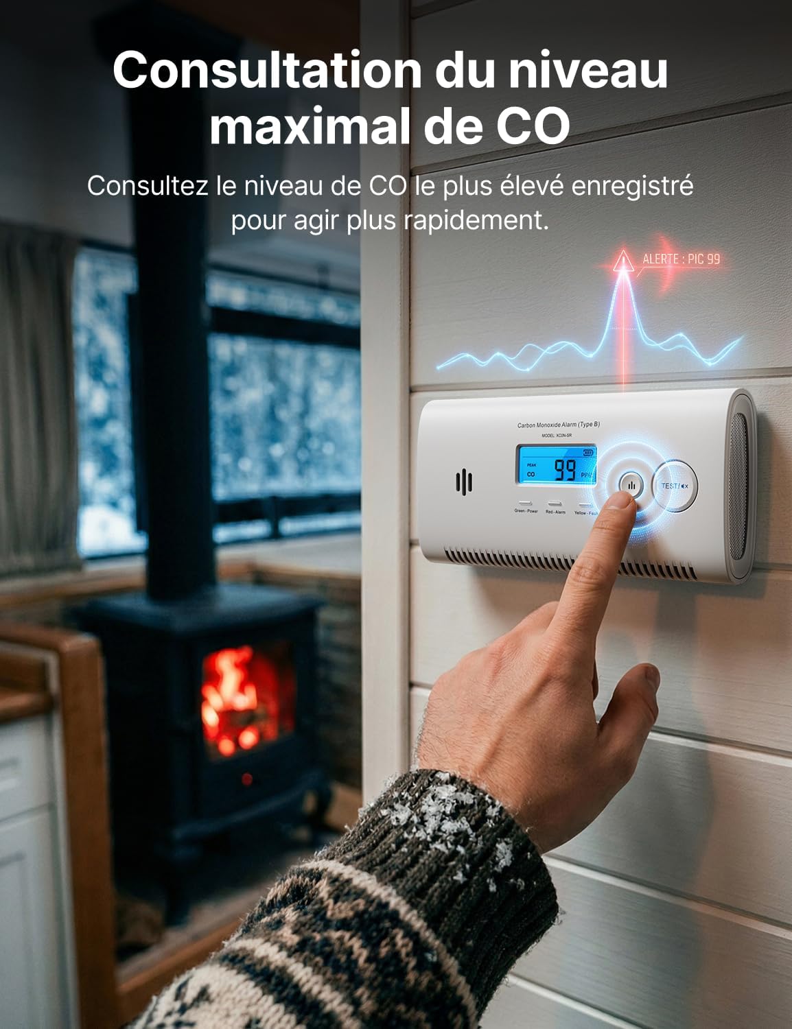 Detalle 2 de X-Sense Détecteur de Monoxyde de Carbone Portable XC0N-SR – Sécurité CO pour Maison et Voyage