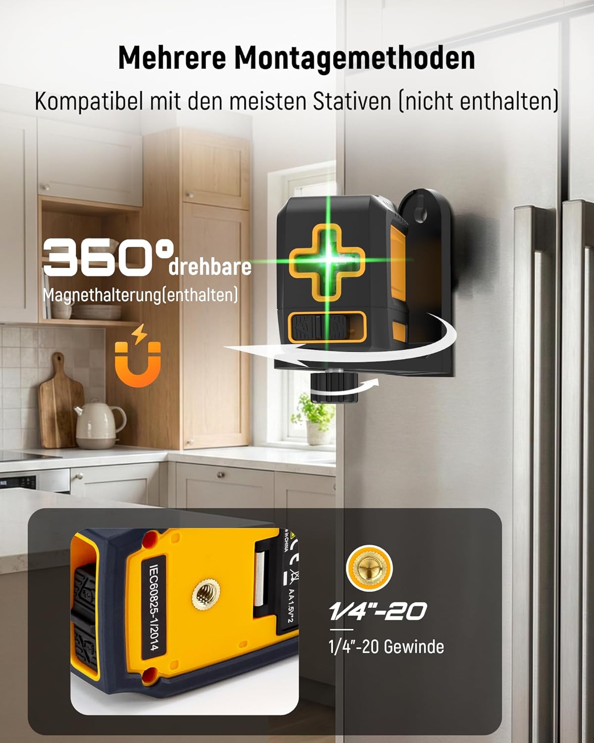 Thumbnail 4 de Livella Laser Autolivellante KAIWEETS Verde 30 m con base magnetica e croce orizzontale/verticale