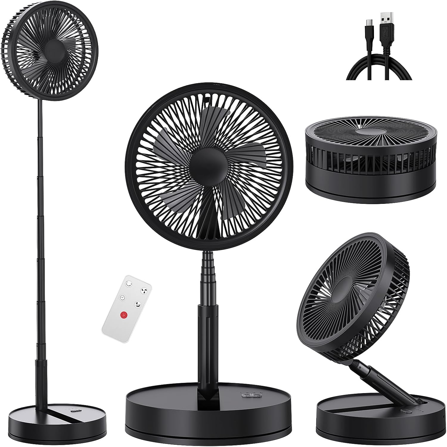 Detalle de Portable Oscillating Standing Pedestal Fan with Remote – 8.6 inch, 8000mAh Battery, USB Powered