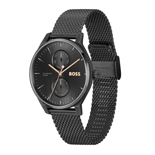 Detalle de HB Montre Analogique Multifunction Tyler - Bracelet Milanais Noir, 43 mm, 5 ATM
