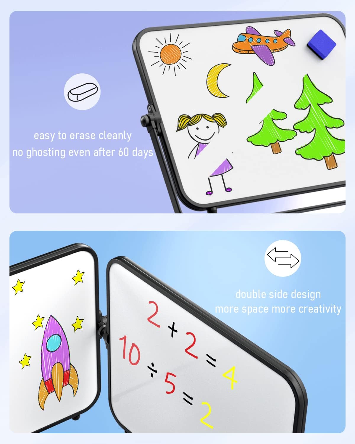 Thumbnail 1 de Nicpro Dry Erase Small Whiteboard A3 with Non-Slip Stand, 30 x 40 cm (double sided) with pens, eraser & magnets