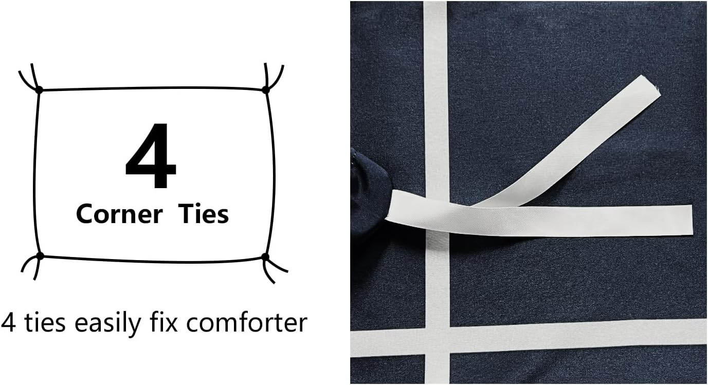 Detalle de Amazon Basics Bettwäsche 135x200 cm 2-teilig: Mikrofaser, Marineblau kariert – Duvetbezug mit Druckknöpfen und Kissenbezug 80x80