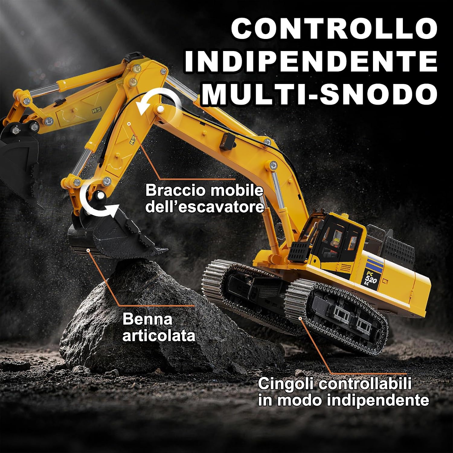 Detalle 2 de Escavatore Radiocomandato Professionale Mini 1:50: realismo, metallo e controllo accurato