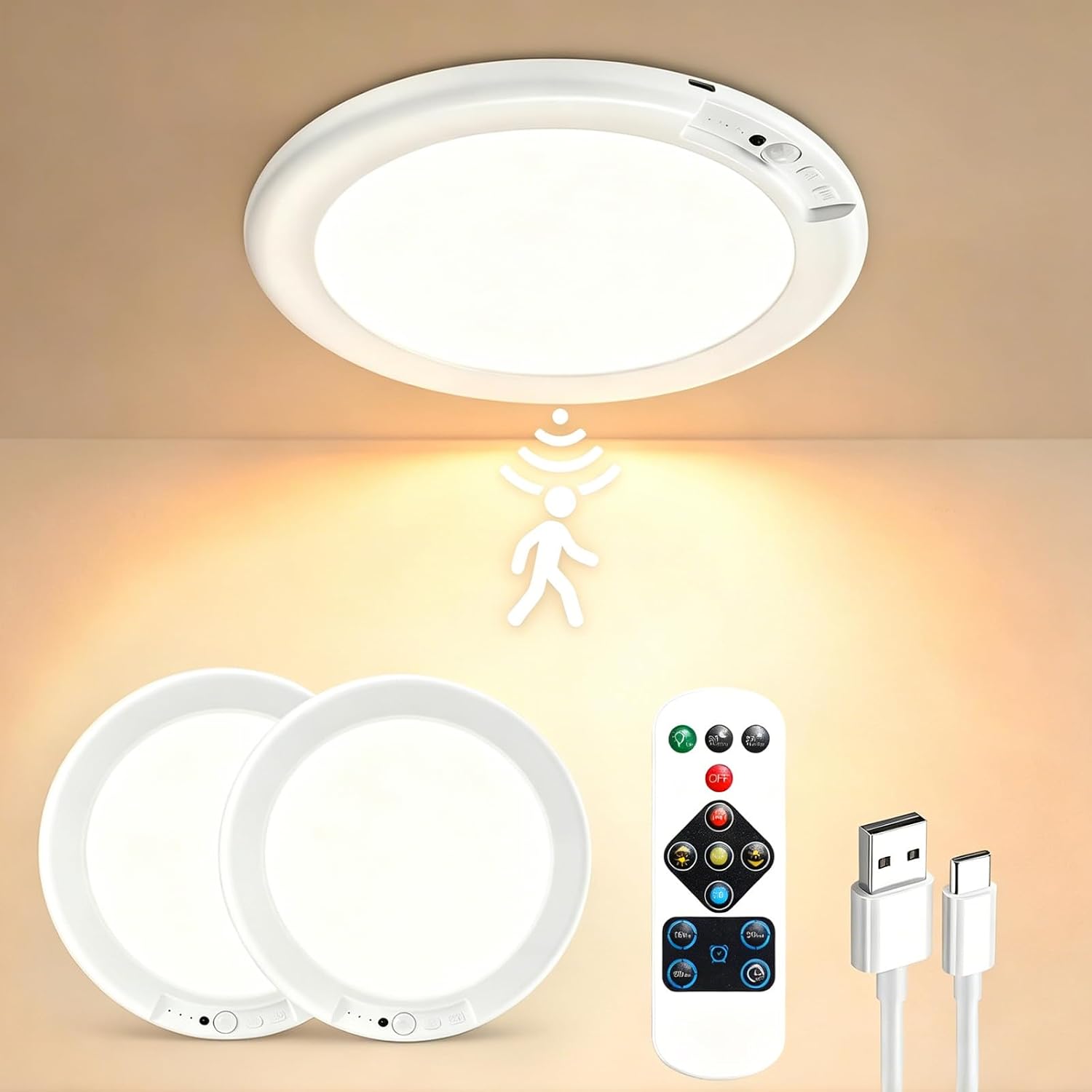 Detalle de Rechargeable Ceiling Lights, 2-Pack