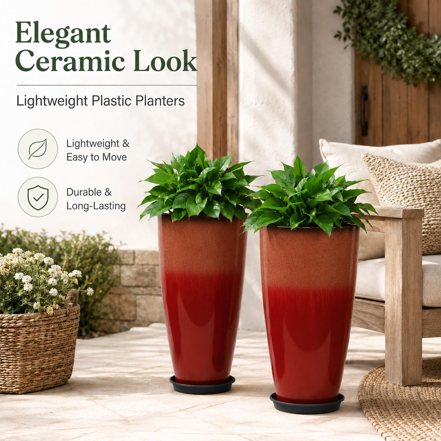 Detalle 2 de Neoaider Tall Plastic Planters, 21-Inch