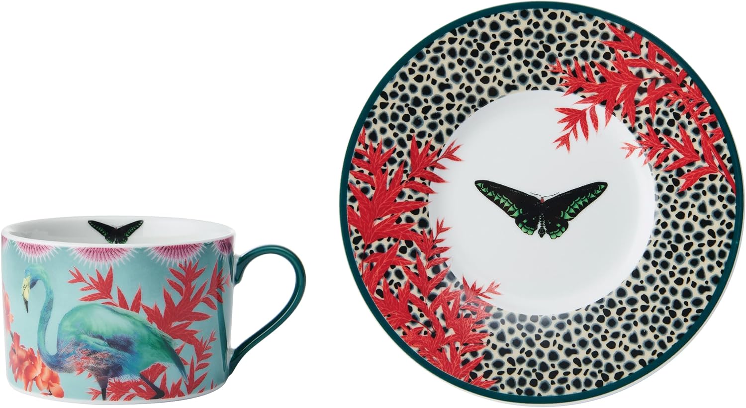 Detalle de Mikasa x Sarah Arnett MKSATCUPBFLY Porcelain Cup and Saucer, 250ml Butterfly Print