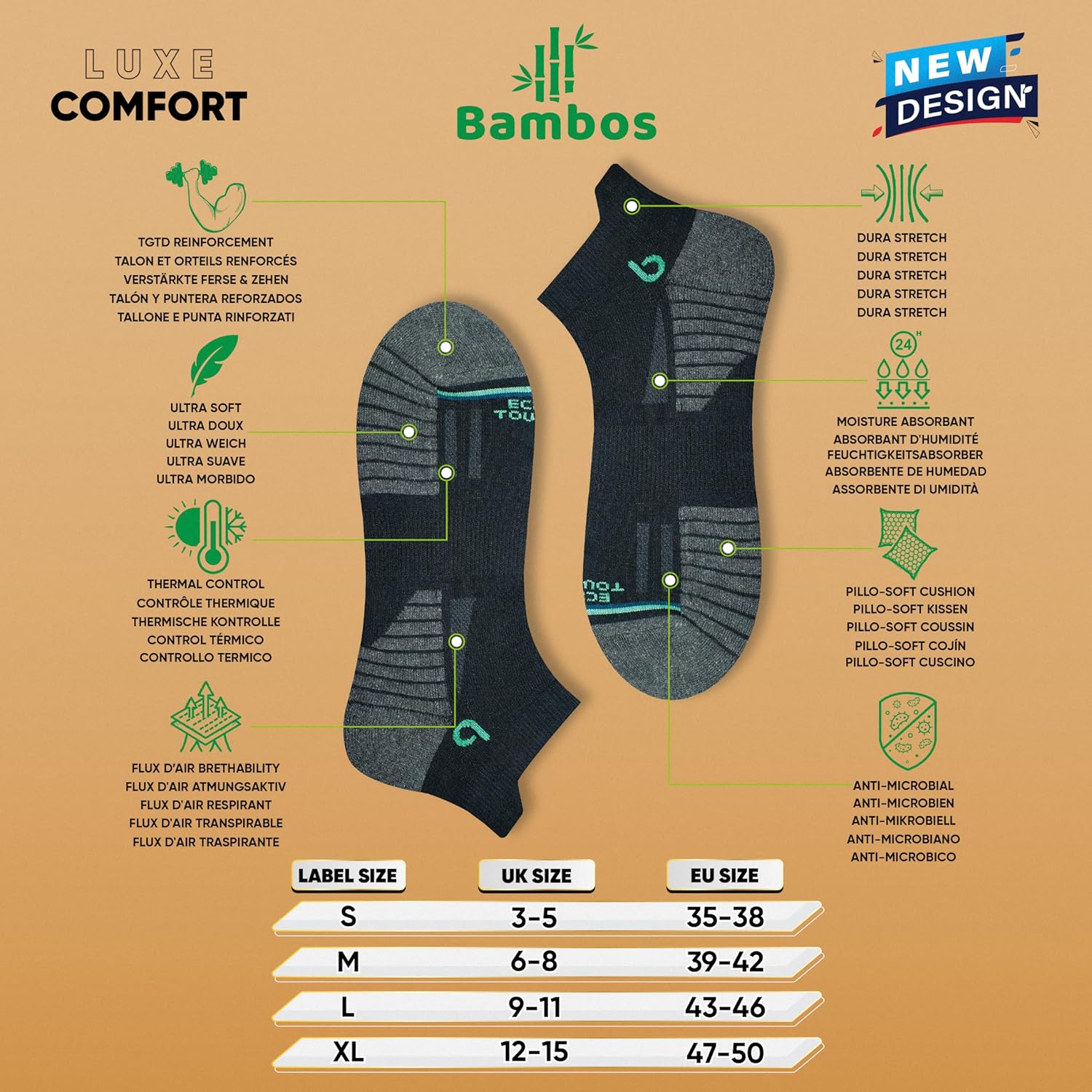 Thumbnail 1 de BAMBOS Chaussettes bambou Ultra Douces Homme/Femme Sport Running, lot 3 ou 6 paires