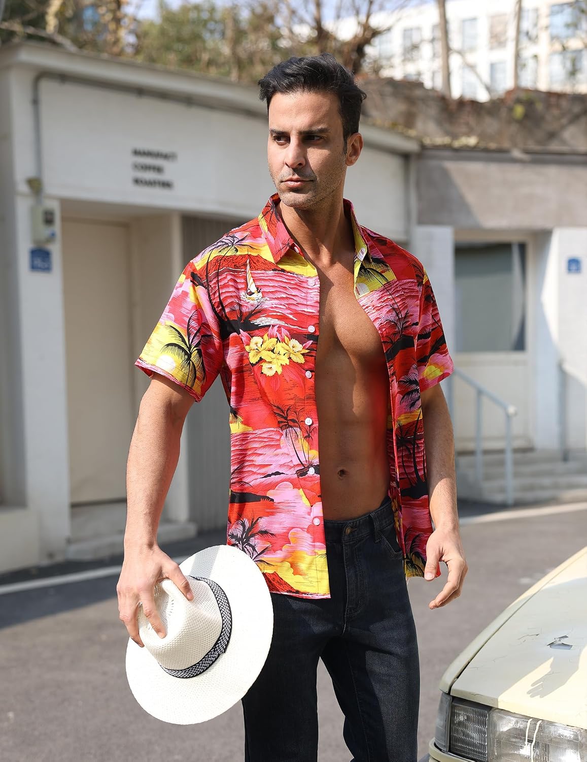 Detalle de Gavliuu Hawaiihemd Männer Blumen – Freizeit-Strandhemd mit Brusttasche, Regular Fit