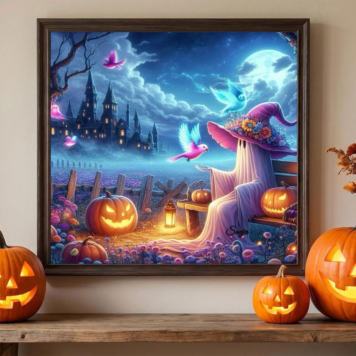 Detalle de WUSARPLY Halloween diamond painting kit, 13.8-inch canvas