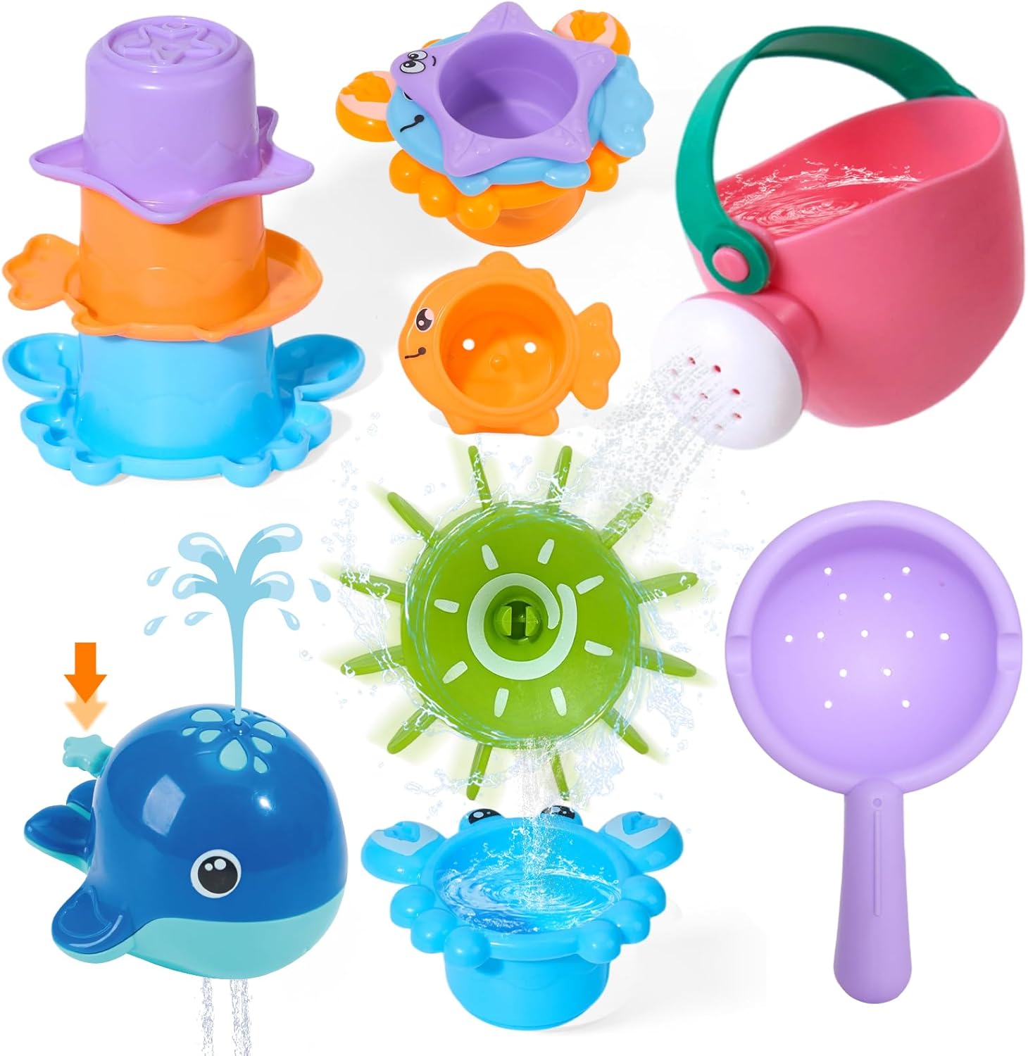 Detalle de Bath Toys for 1–4 Year Olds: All-in-One 7-Piece Bath Set for Spout-Splash Fun